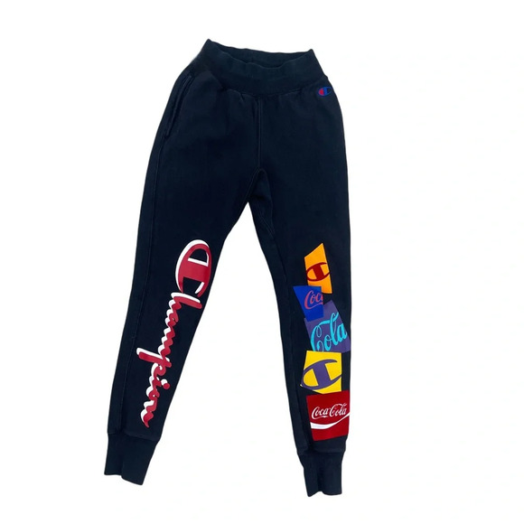 Champion x Coca Cola Reverse Weave Black Jogger Sweatpants Pockets Size XS - Picture 1 of 2